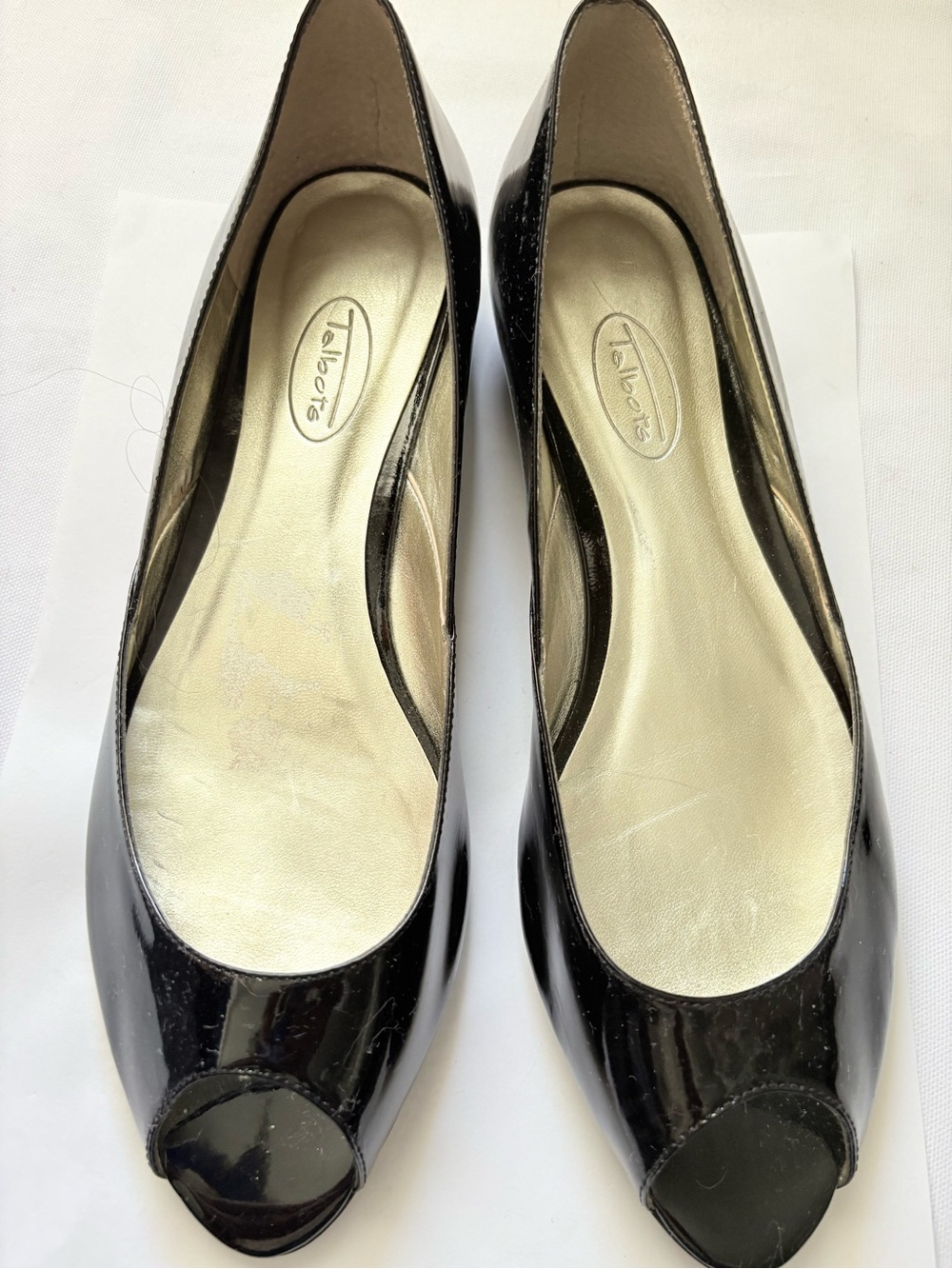 Talbots Black Patent Peep-Toe Flats - Size 9.5 B